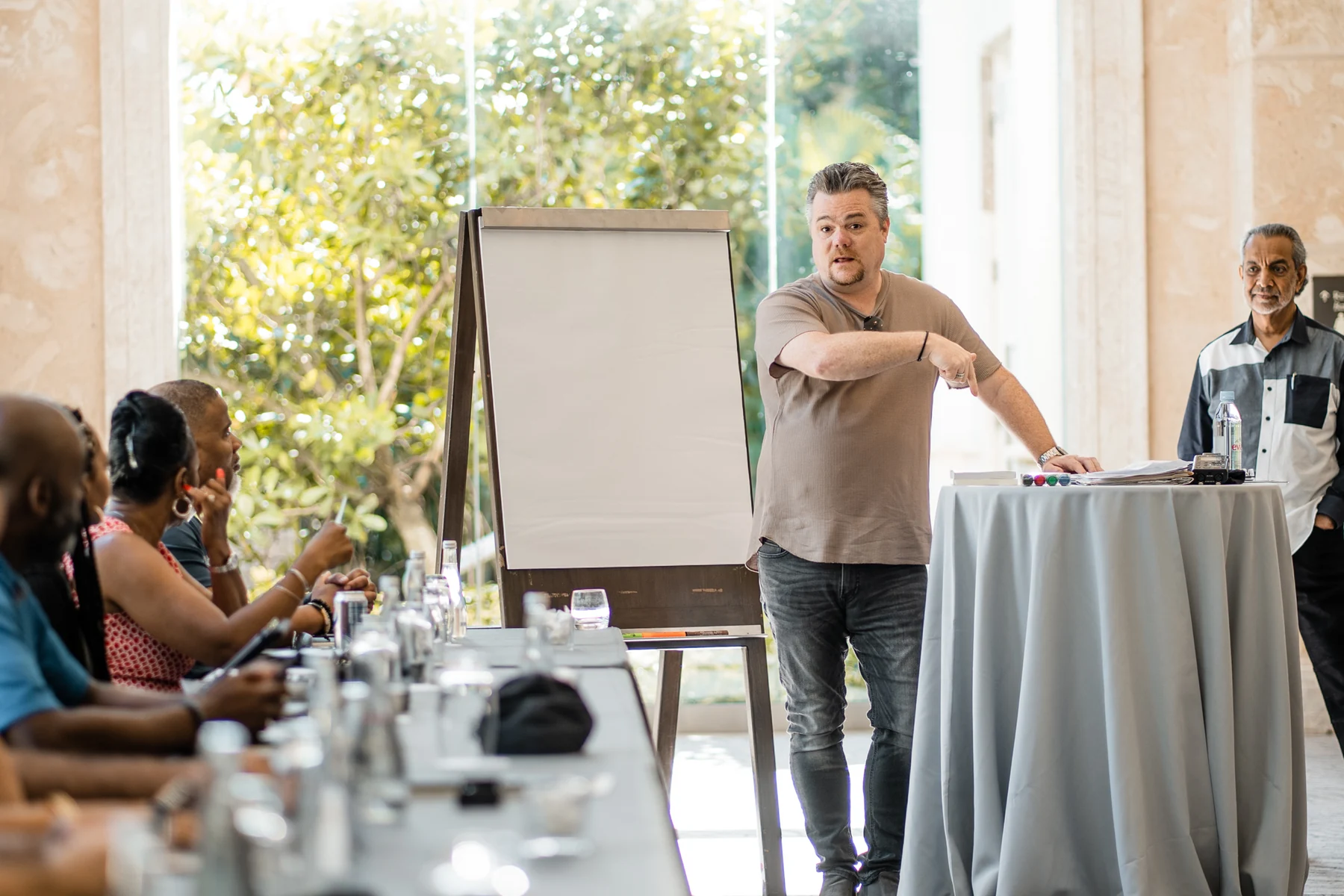 Leading a working session.